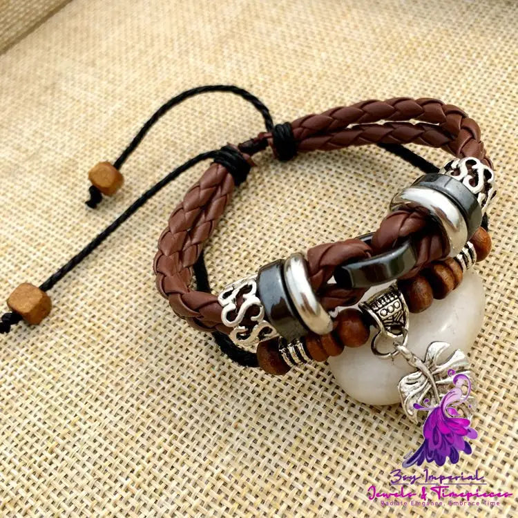 Braided Leather Cross Bracelet