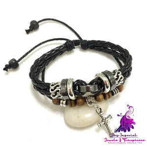 Braided Leather Cross Bracelet