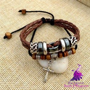 Braided Leather Cross Bracelet