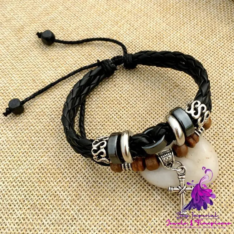 Braided Leather Cross Bracelet