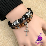 Braided Leather Cross Bracelet