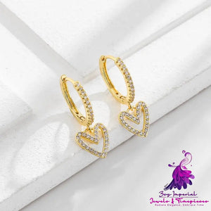 Stylish Brass Inlaid Zirconia Heart Earrings