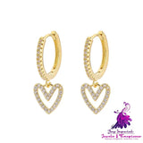 Stylish Brass Inlaid Zirconia Heart Earrings