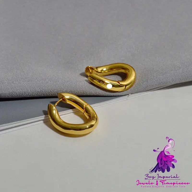 Brass True Gold Plated Oval Hoop Earrings