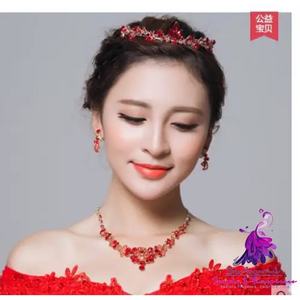 Red Bridal Necklace and Earrings Set