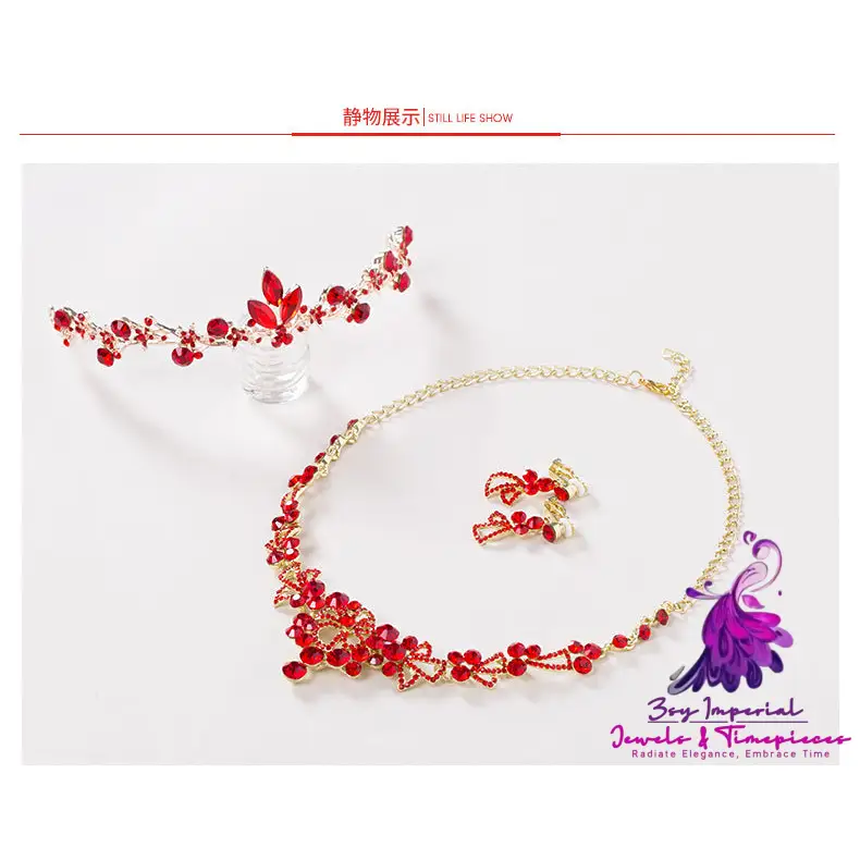 Red Bridal Necklace and Earrings Set