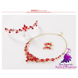 Red Bridal Necklace and Earrings Set