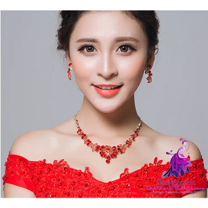 Red Bridal Necklace and Earrings Set