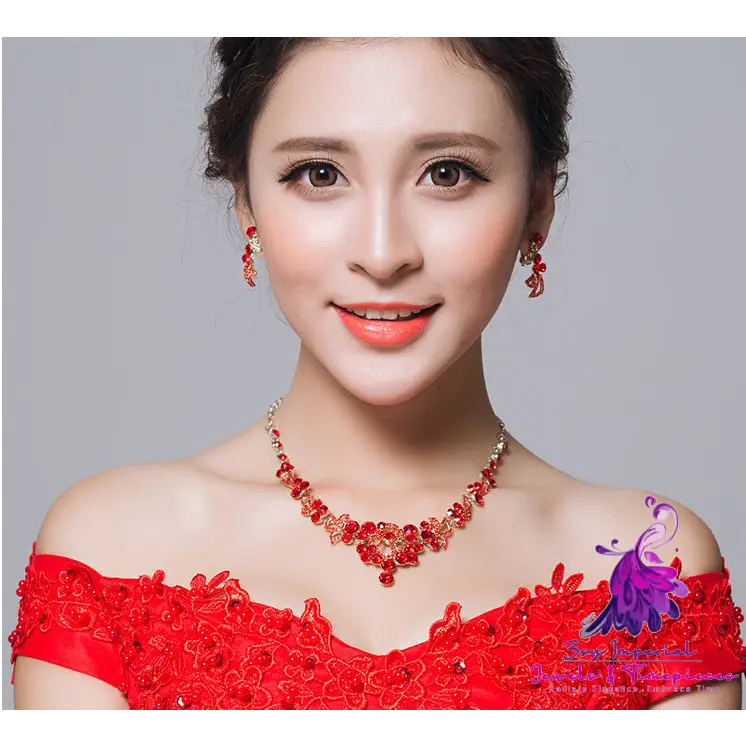 Red Bridal Necklace and Earrings Set