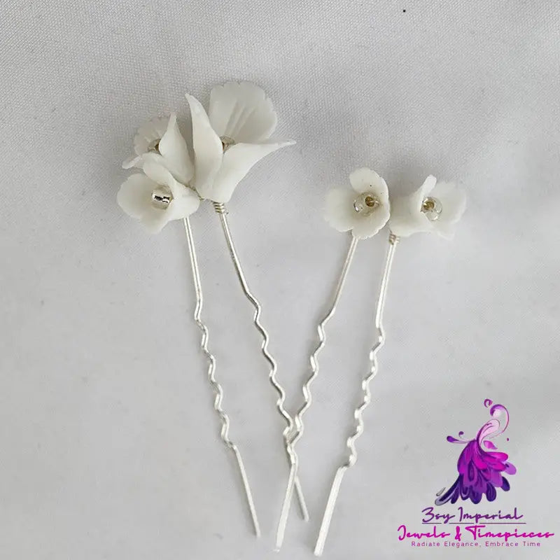 Bridal Hair Accessories Ceramic White Flower Hairpin