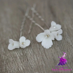 Bridal Hair Accessories Ceramic White Flower Hairpin