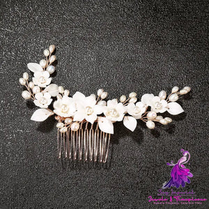 Ceramic Flower Bridal Headdress Hair Comb