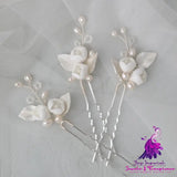 Ceramic Flower Pearl Hair Fork