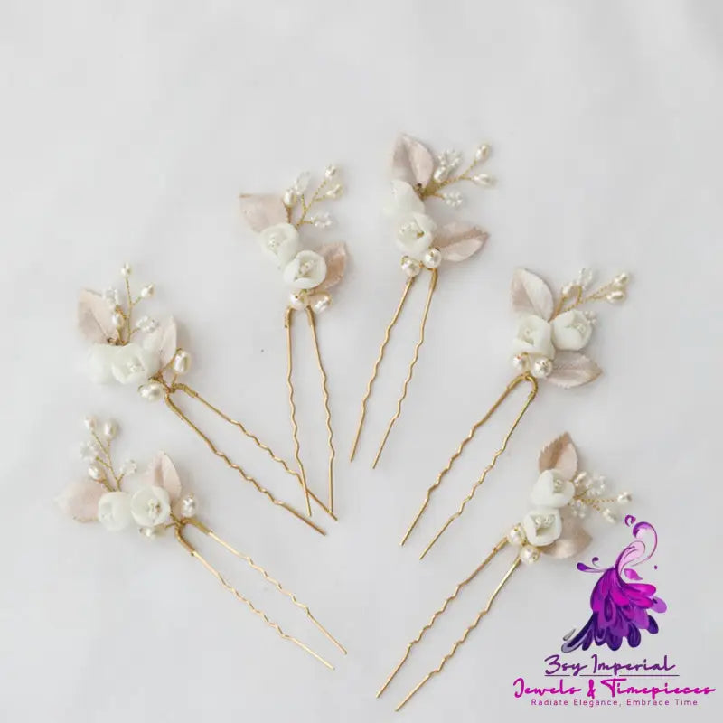 Ceramic Flower Pearl Hair Fork