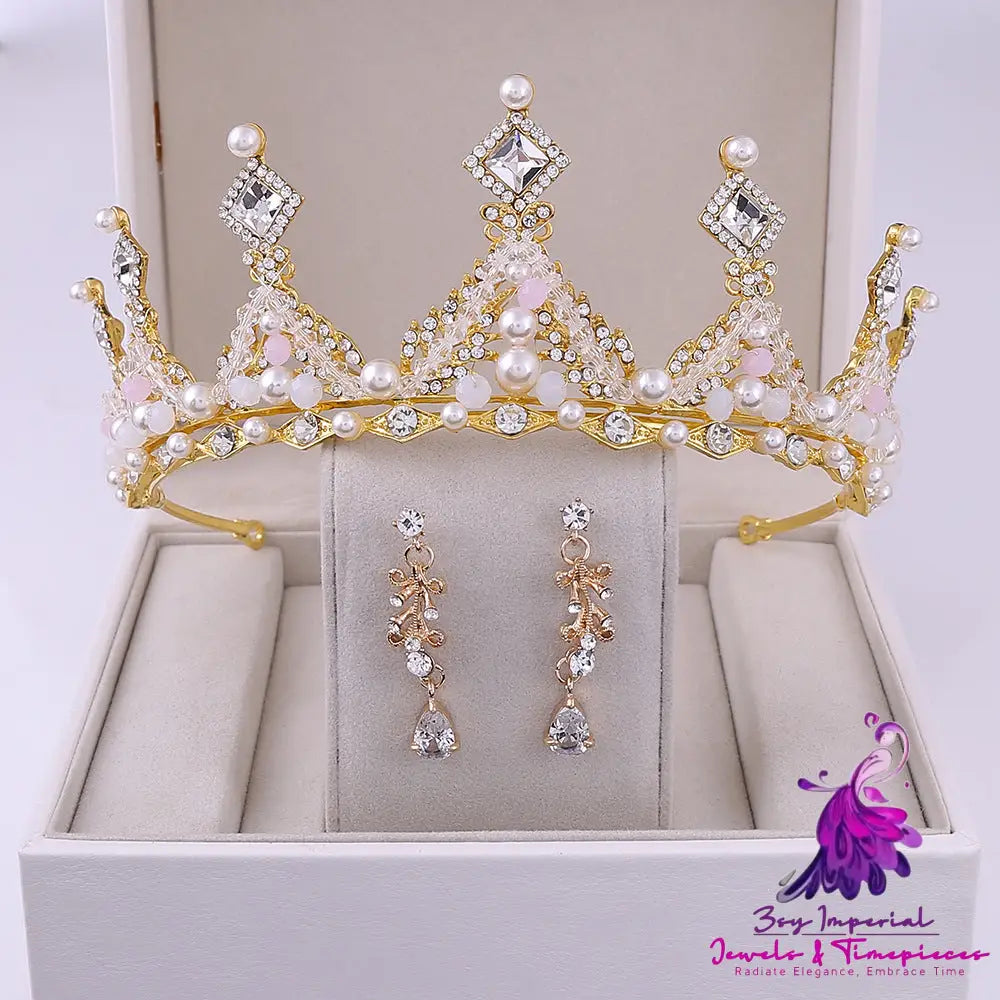 Korean Bridal Crown Earring Set