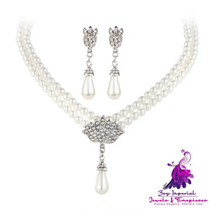 Pearl Crystal Diamond Necklace Set