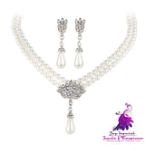 Pearl Crystal Diamond Necklace Set