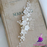 White Ceramic Flower Bridal Hair Comb Shell