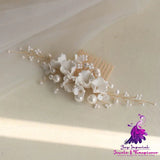 White Ceramic Flower Bridal Hair Comb Shell