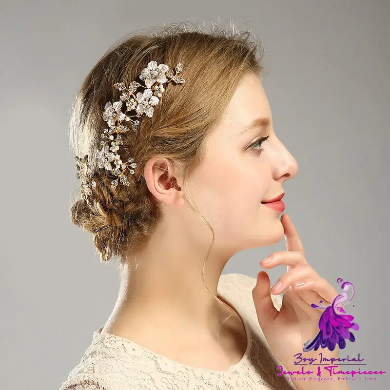 Golden Bridal Flower Hair Comb