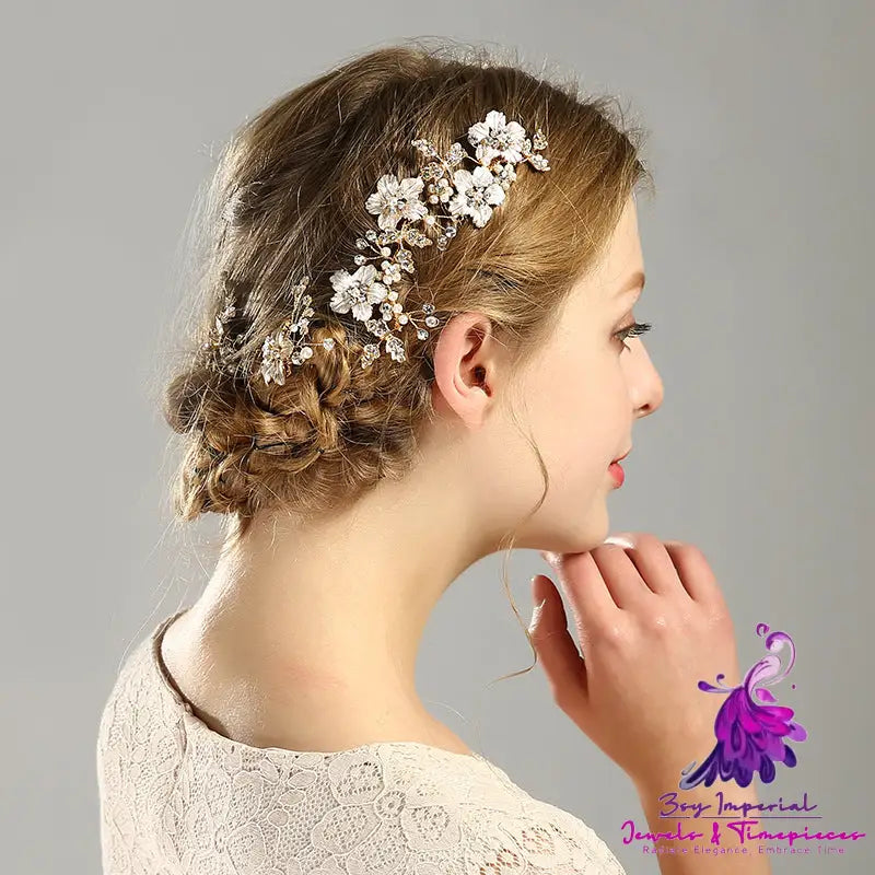 Golden Bridal Flower Hair Comb