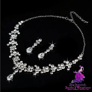 Korean Wedding Diamond Necklace Earrings Set