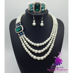 Diamond Gemstone Pearl Bridal Jewelry Set