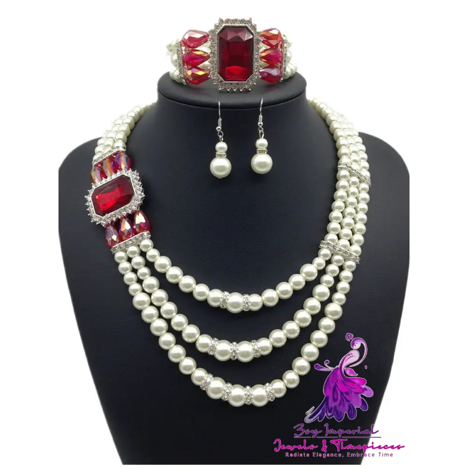 Diamond Gemstone Pearl Bridal Jewelry Set