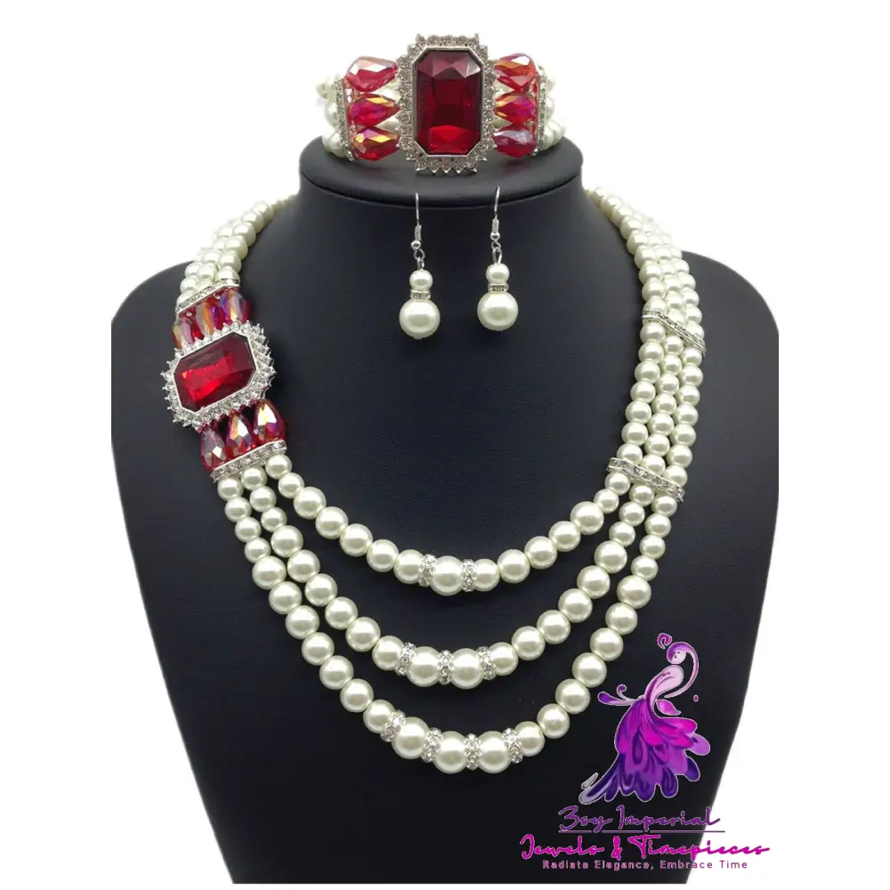 Diamond Gemstone Pearl Bridal Jewelry Set