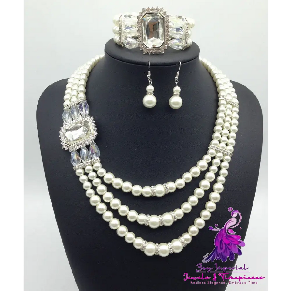 Diamond Gemstone Pearl Bridal Jewelry Set