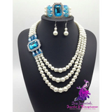 Diamond Gemstone Pearl Bridal Jewelry Set