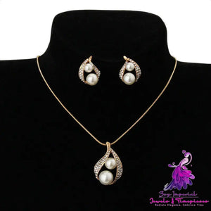 Exquisite Pearl Water Drop Bridal Jewelry Set