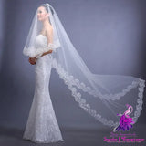 Long White Lace Bridal Veil