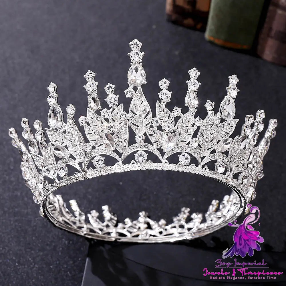 Bride Royal Pink Crystal Crown Headband Wedding Hair