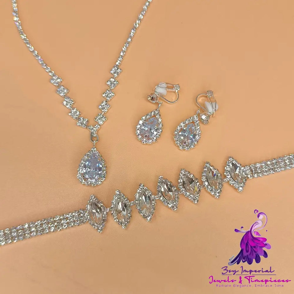 Brilliant Full Diamond Zircon Water Drop Necklace Eardrop