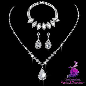 Brilliant Full Diamond Zircon Water Drop Necklace Eardrop