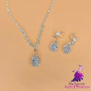 Brilliant Full Diamond Zircon Water Drop Necklace Eardrop