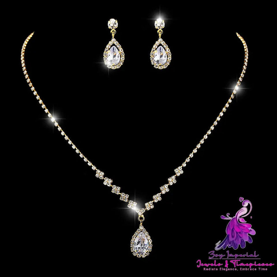 Brilliant Full Diamond Zircon Water Drop Necklace Eardrop