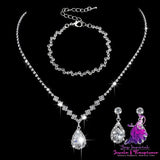 Brilliant Full Diamond Zircon Water Drop Necklace Eardrop