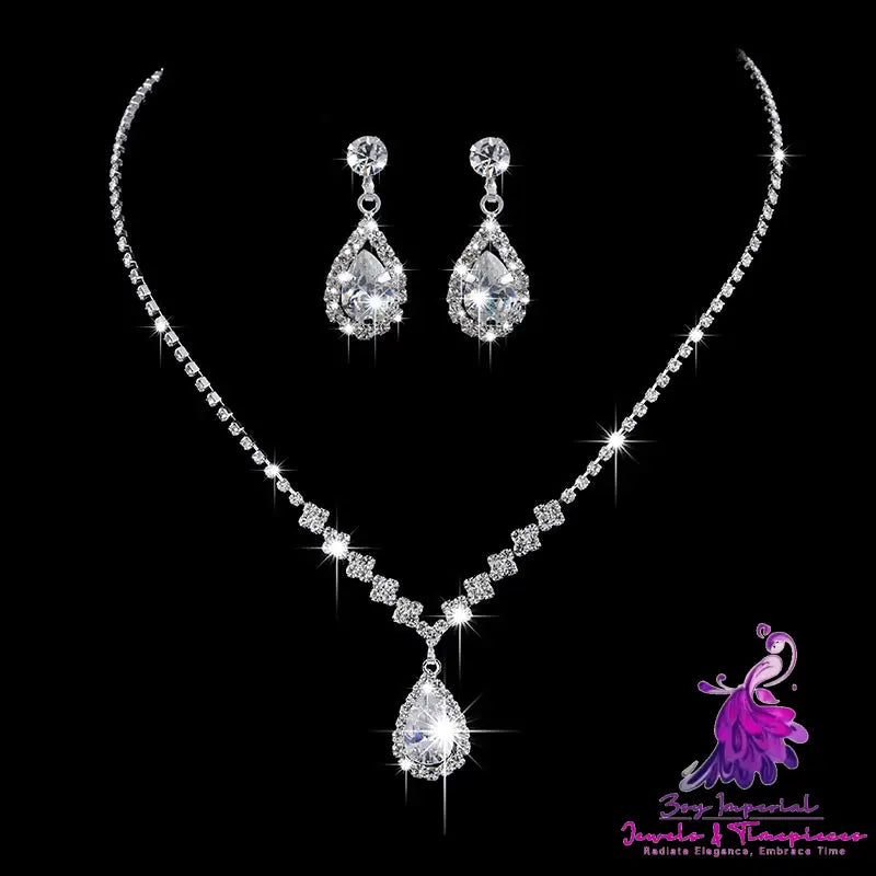 Brilliant Full Diamond Zircon Water Drop Necklace Eardrop