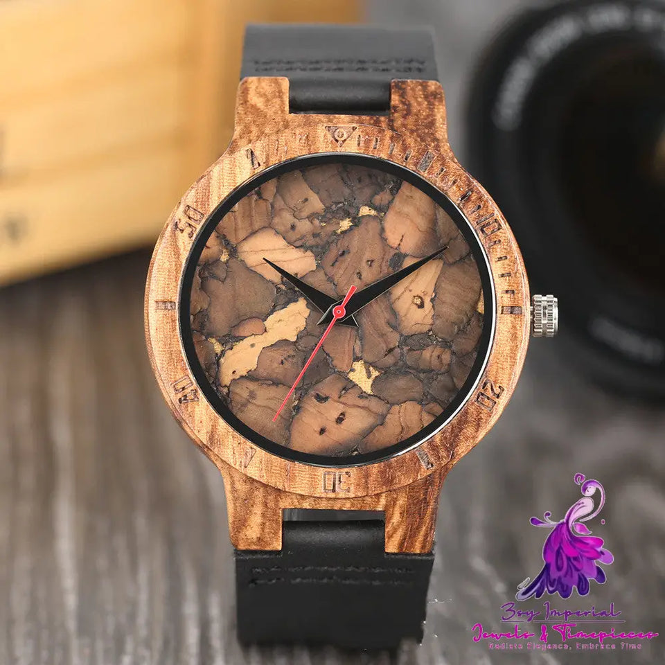 Casual Wooden Men’s Watch with Broken Leaf Wooden Face