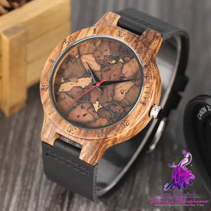 Casual Wooden Men’s Watch with Broken Leaf Wooden Face