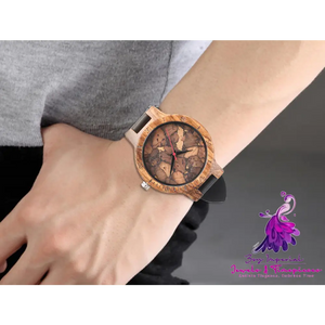 Casual Wooden Men’s Watch with Broken Leaf Wooden Face