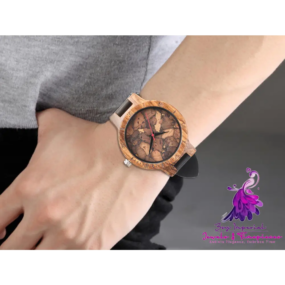 Casual Wooden Men’s Watch with Broken Leaf Wooden Face