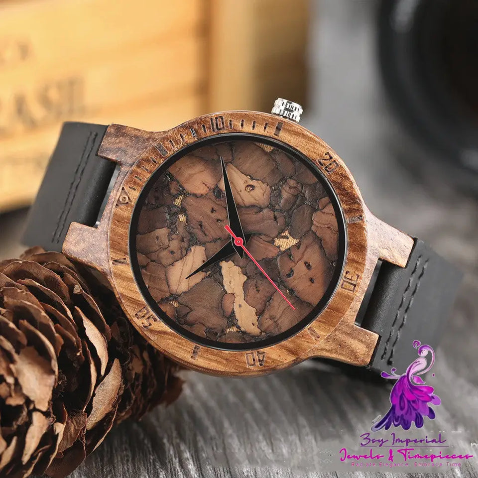 Casual Wooden Men’s Watch with Broken Leaf Wooden Face