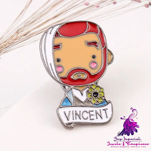 Van Gogh Cartoon Oil Drip Brooch