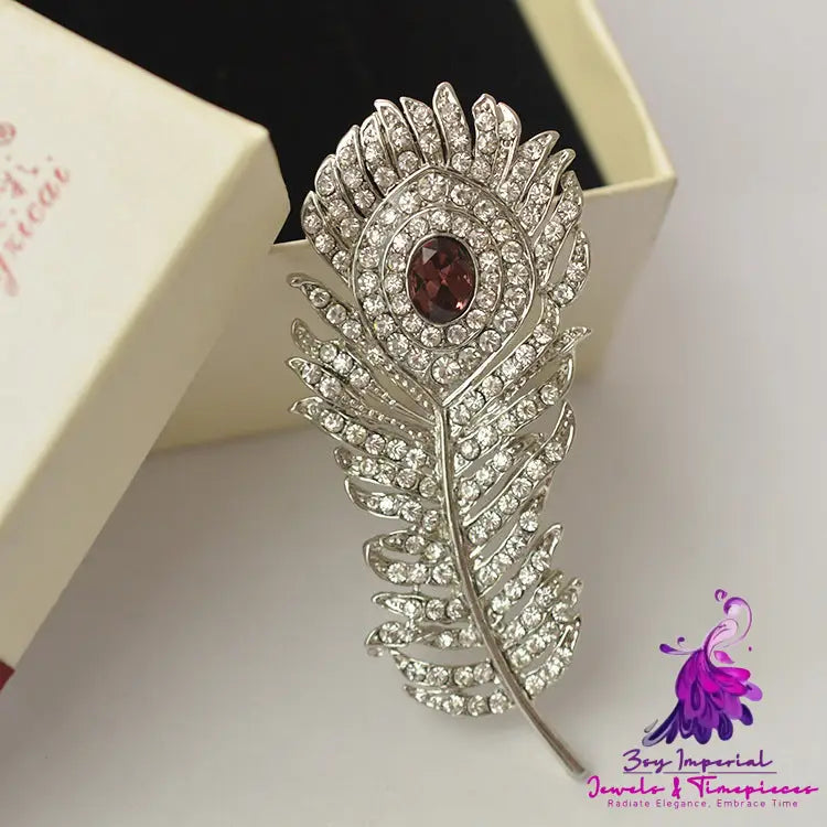 Vintage Diamond Feather Brooch