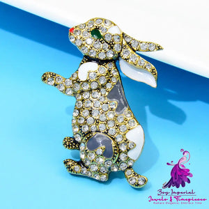 Diamond Rabbit Enamel Brooch