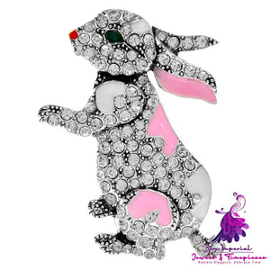 Diamond Rabbit Enamel Brooch