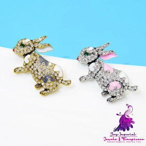 Diamond Rabbit Enamel Brooch